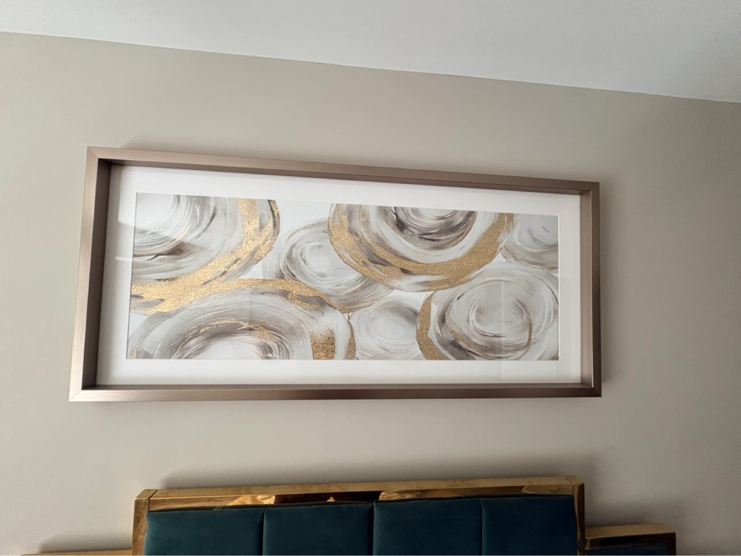 Framed Abstract Swirl Art with Gold Accents