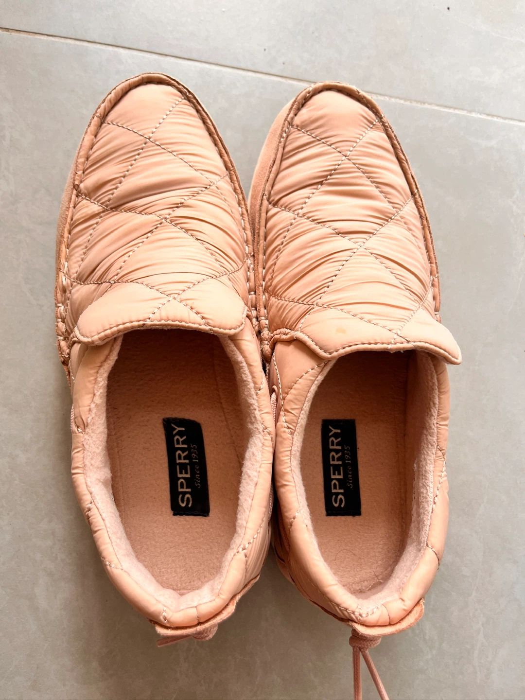 Size 7.5 Sperry Quilted Slip-On Shoes - soft Pink