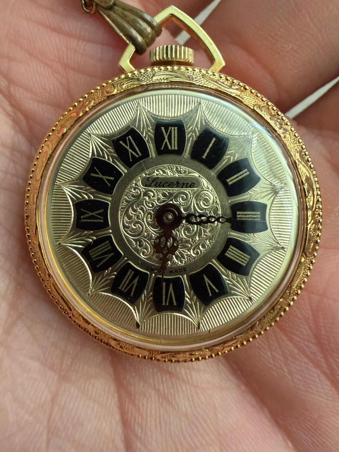 Lucerne Gold Pocket Watch with Chain