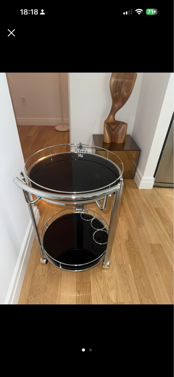 Chrome and Black Glass Bar Cart