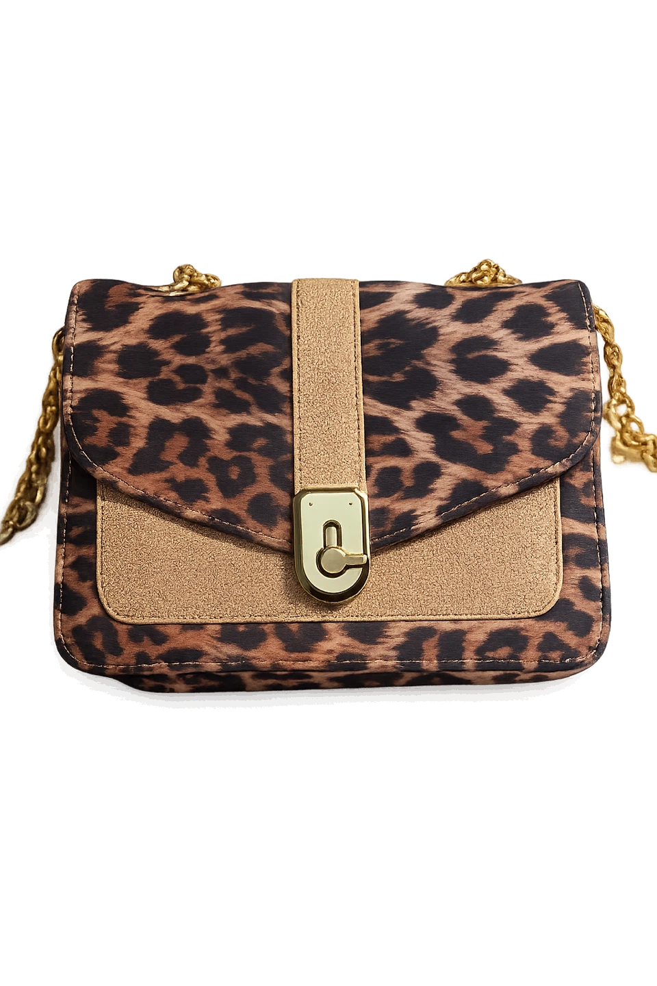Leopard Print Crossbody Bag with Gold Chain