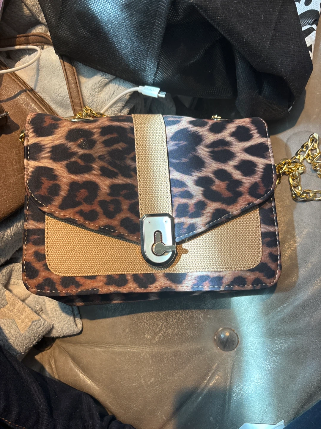 Leopard Print Crossbody Bag with Gold Chain - photo 4