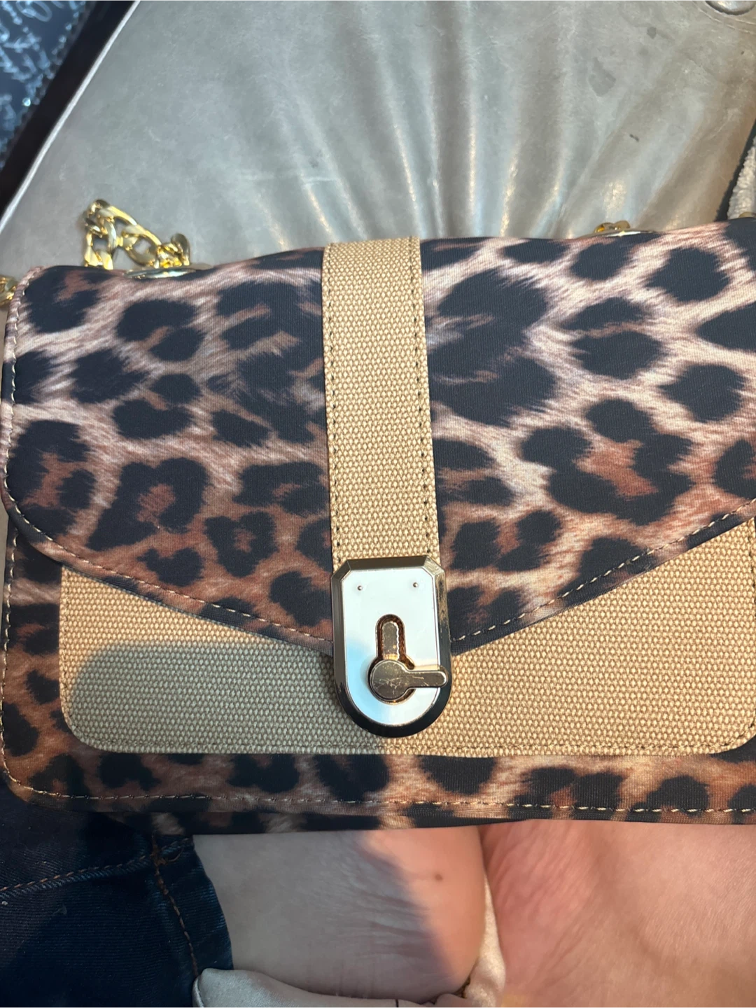 Leopard Print Crossbody Bag with Gold Chain - photo 3