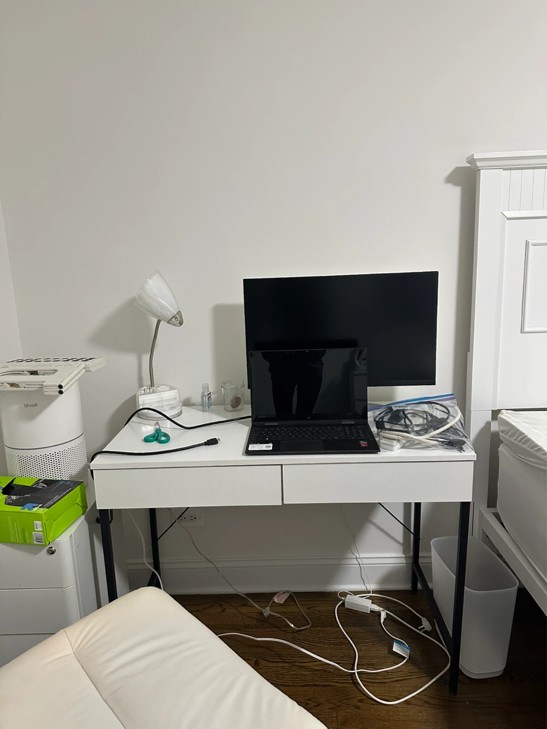 CubiCubi White Computer Desk with 2 Drawers - 39.4" L