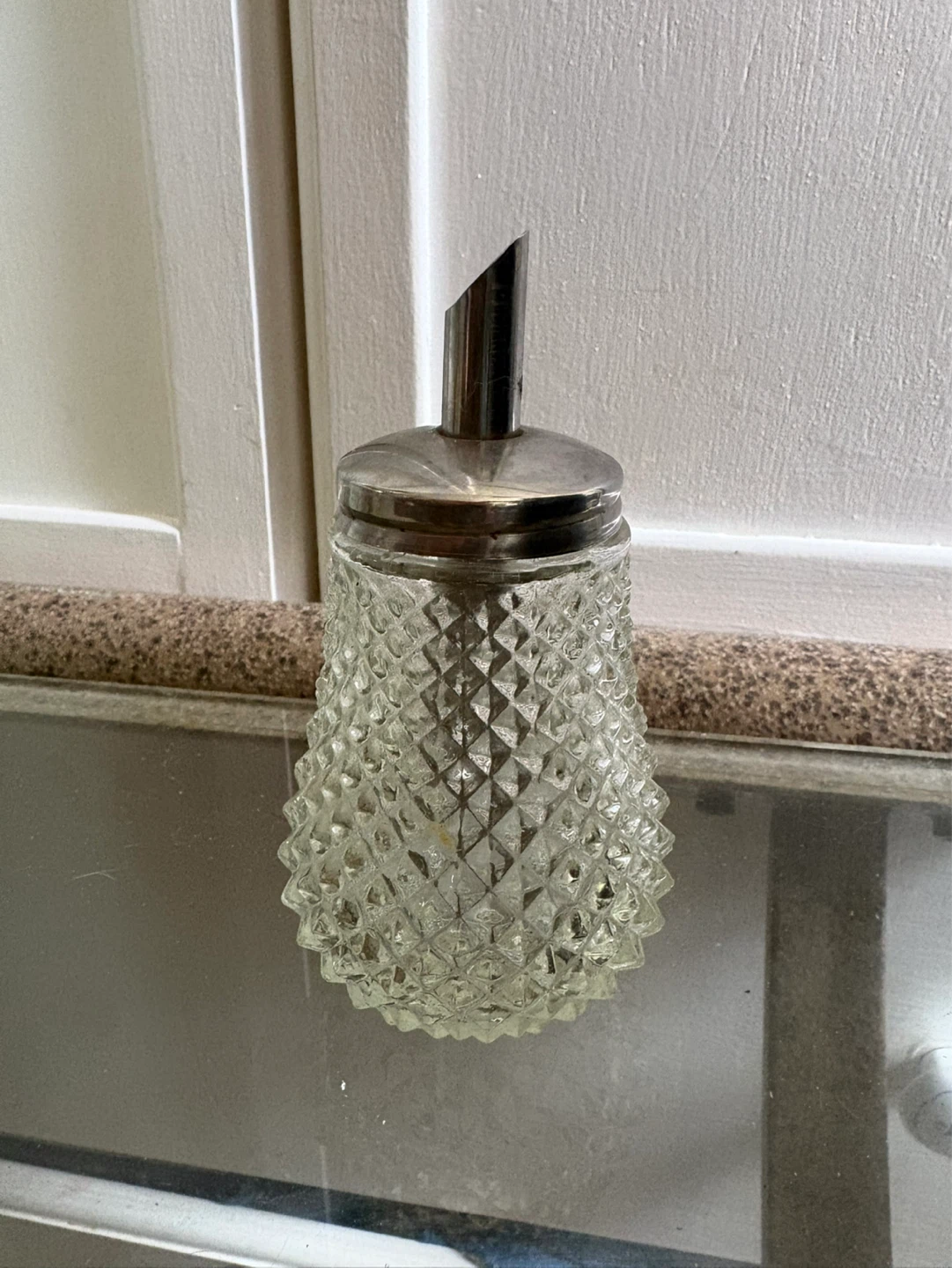 Vintage lead crystal Dispenser with stainless steel lid