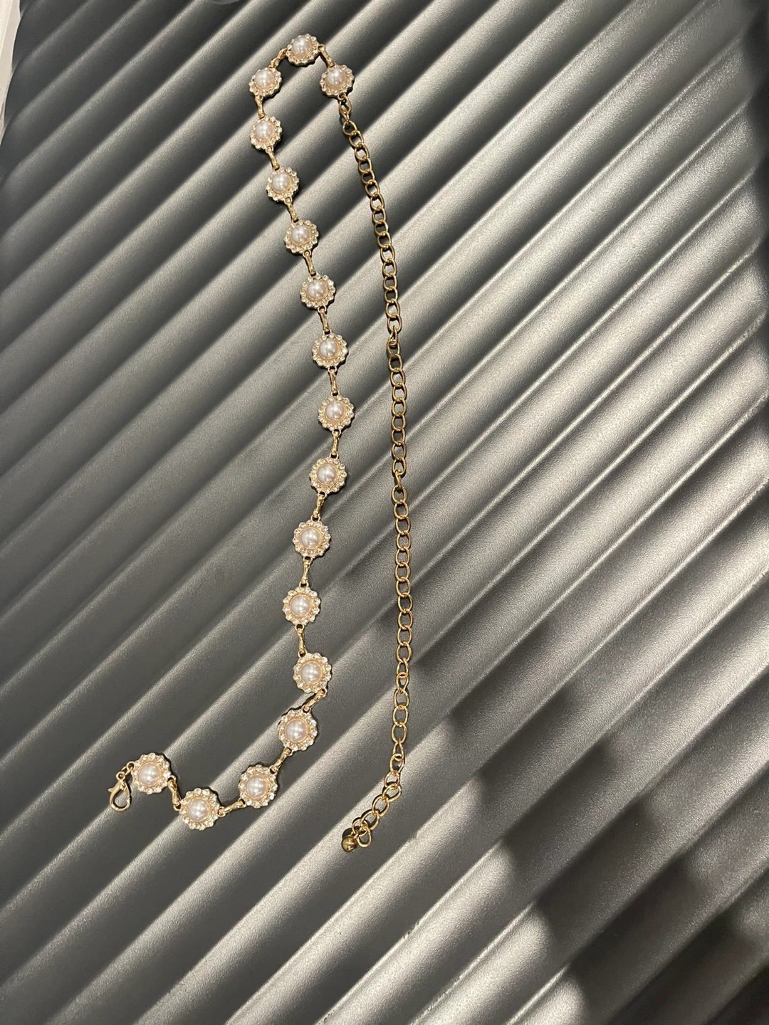 Gold Chain Belt with Pearl and Rhinestone Embellishments