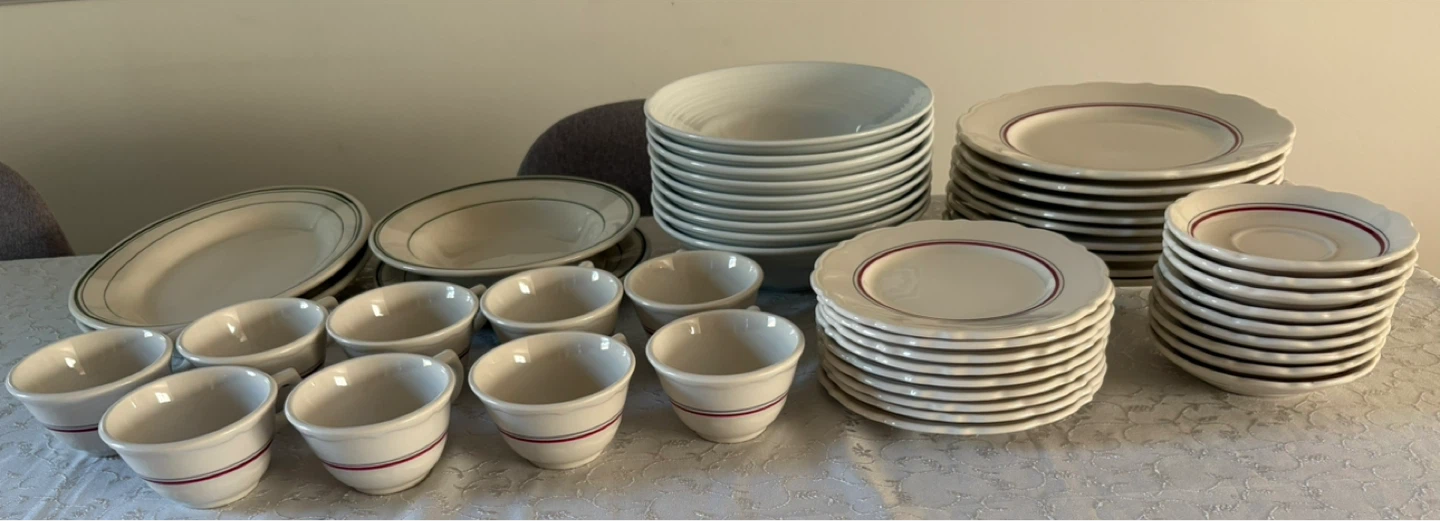 White Dinnerware Set with Red and Green Accents 9 person Serve - photo 5