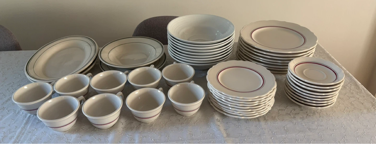 White Dinnerware Set with Red and Green Accents 9 person Serve - photo 3
