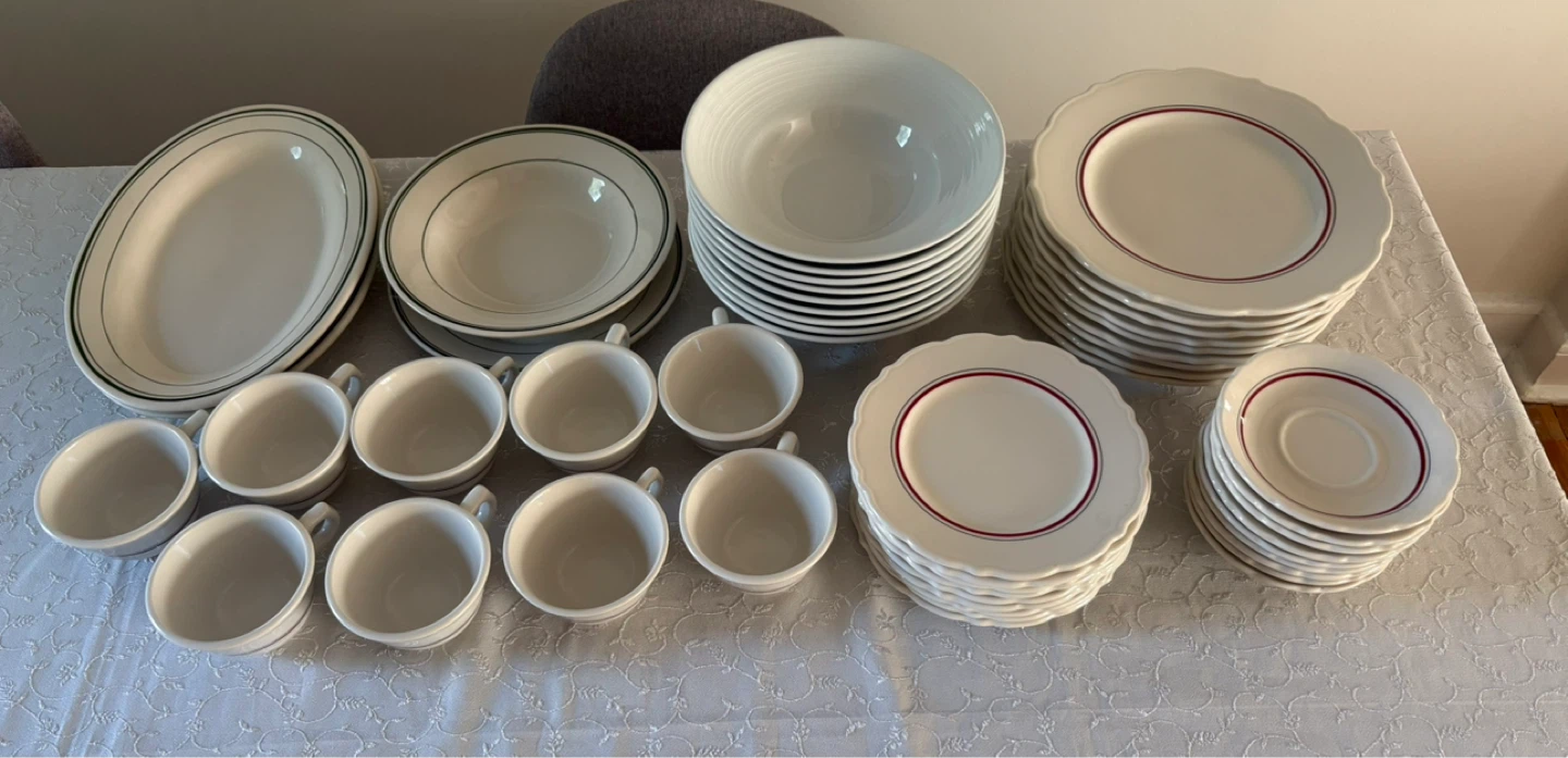 White Dinnerware Set with Red and Green Accents 9 person Serve - photo 4