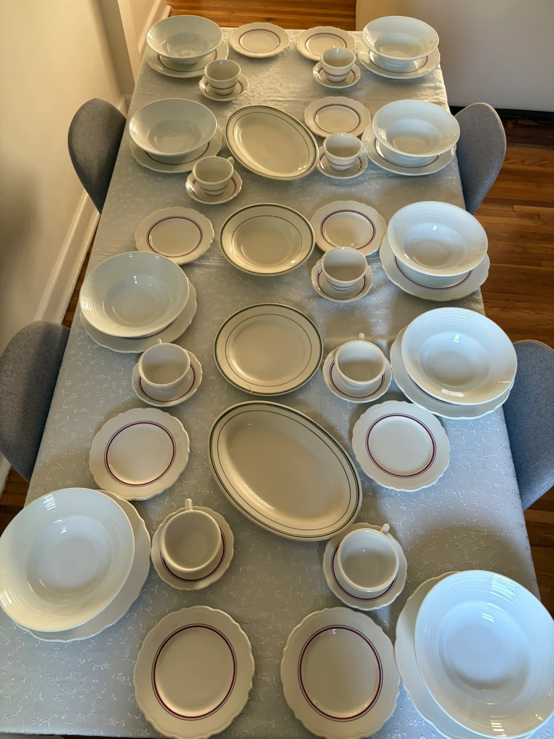 White Dinnerware Set with Red and Green Accents 9 person Serve - photo 2