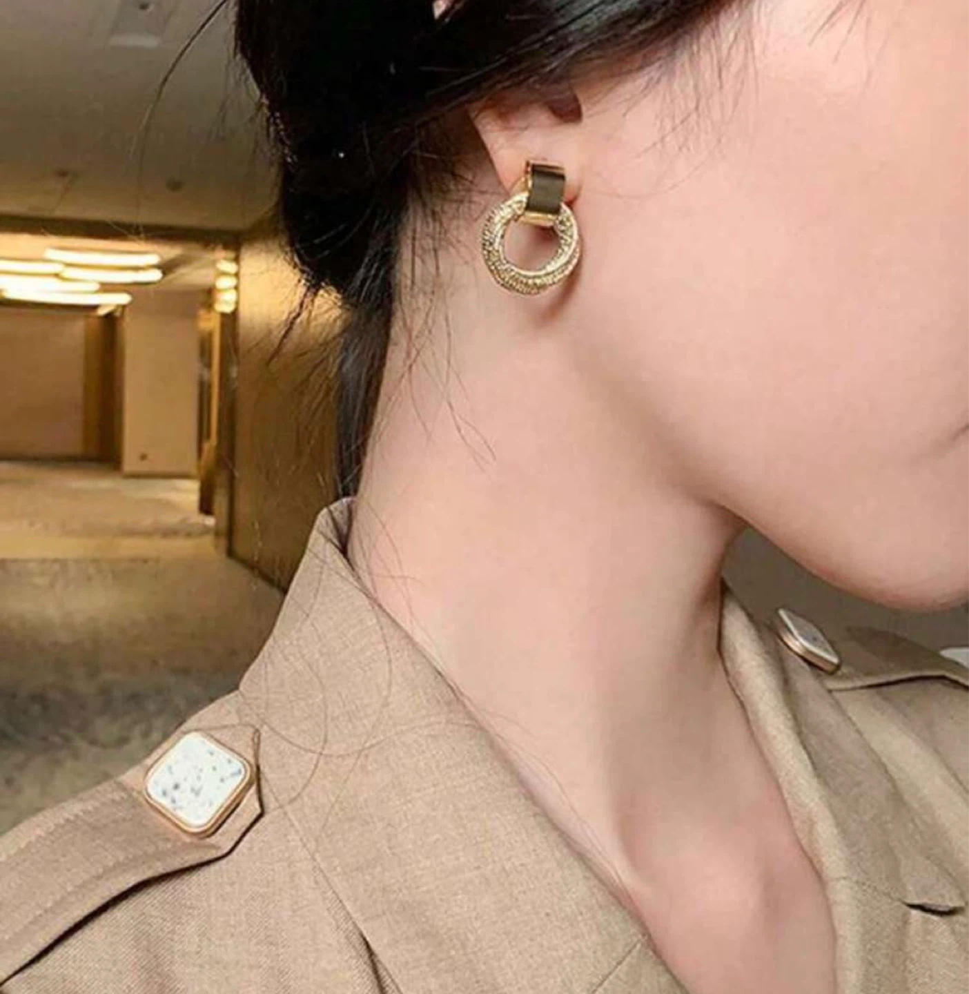 Gold-Colored Multi-Hoop Drop Earrings - photo 3