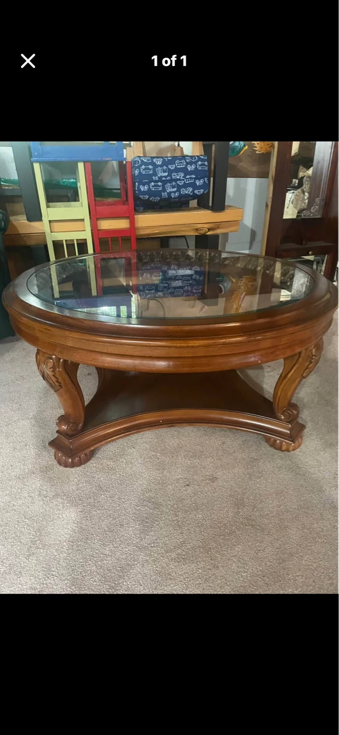 Wooden Coffee Table with Glass Top
