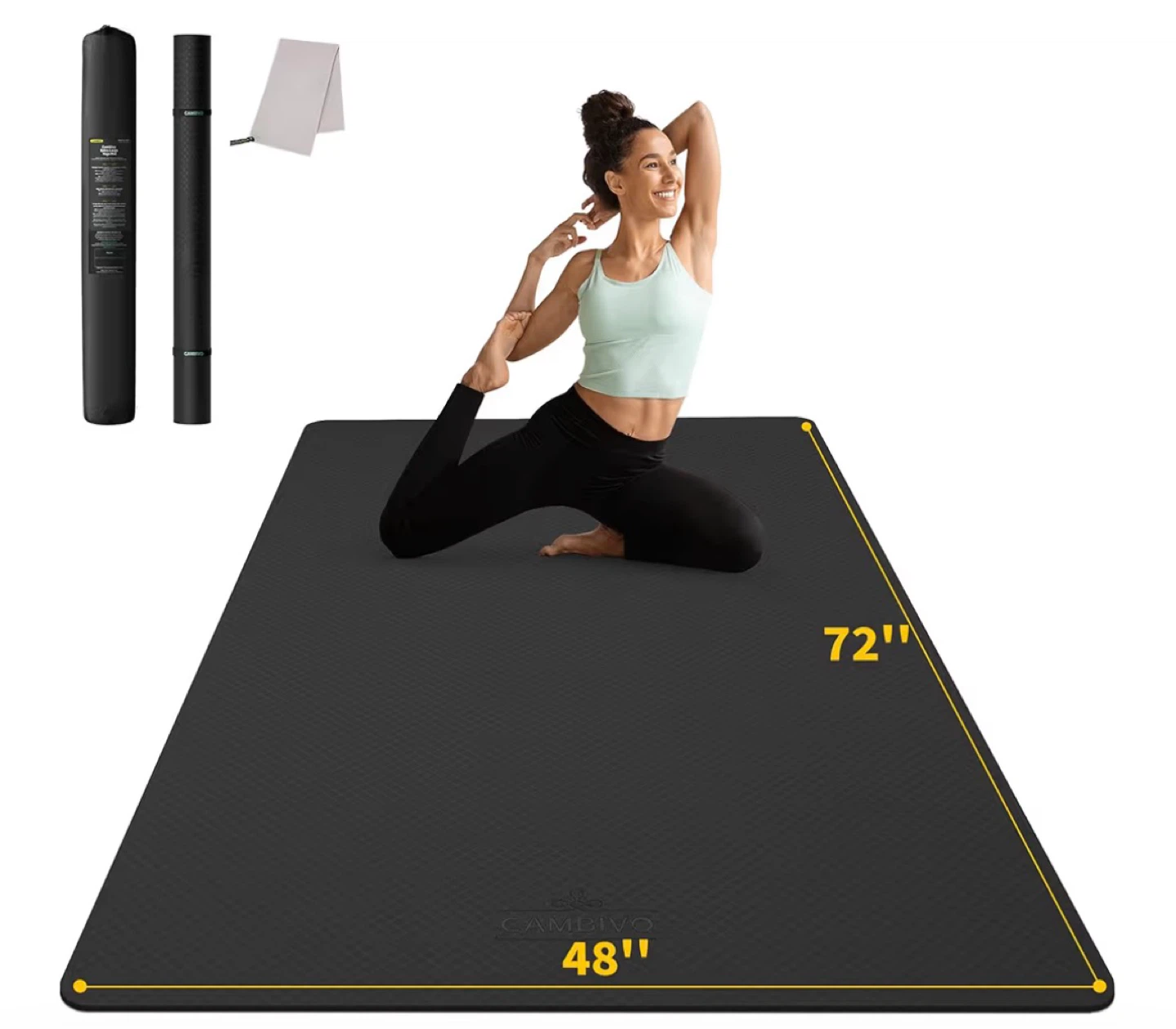 CAMBVO Extra Thick Yoga Mat 72" x 48" - Black