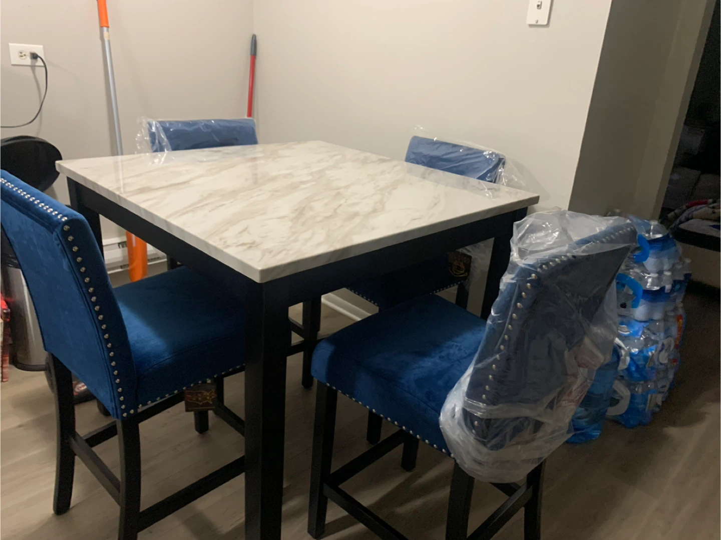4-Piece Bar Table Set with Marble Top