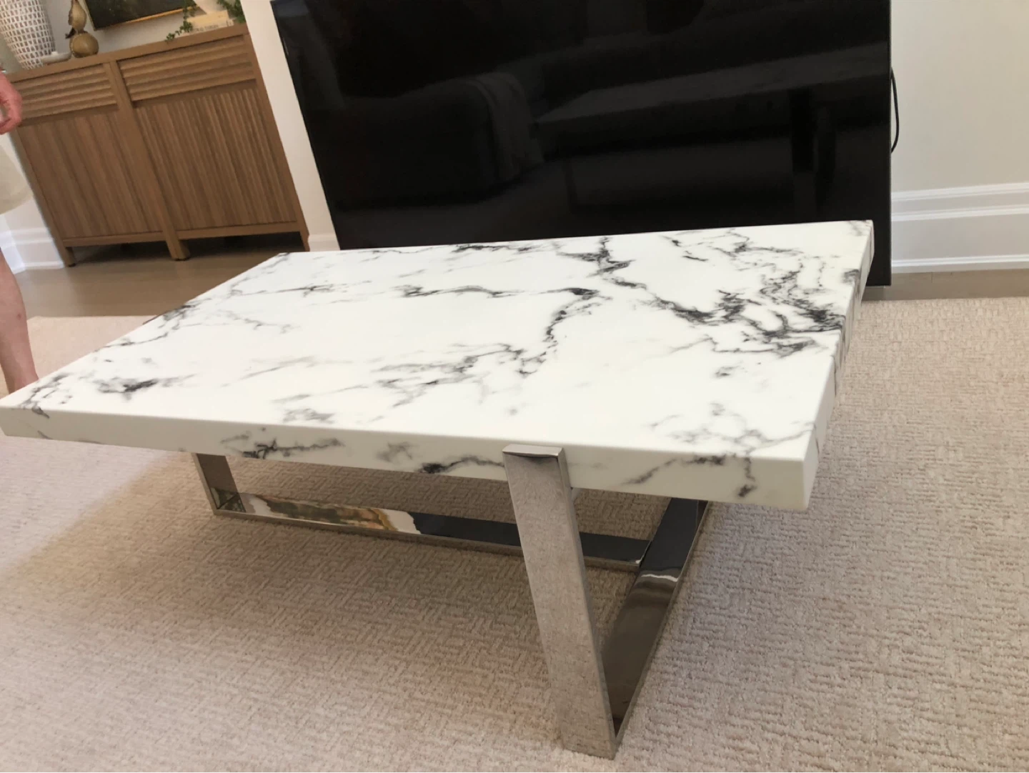 Marble real marble Top Coffee Table with Metal Base