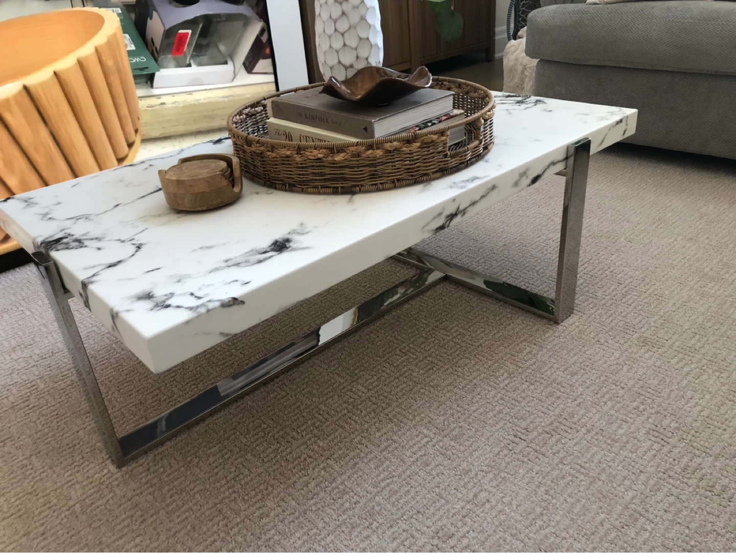Marble real marble Top Coffee Table with Metal Base - photo 2