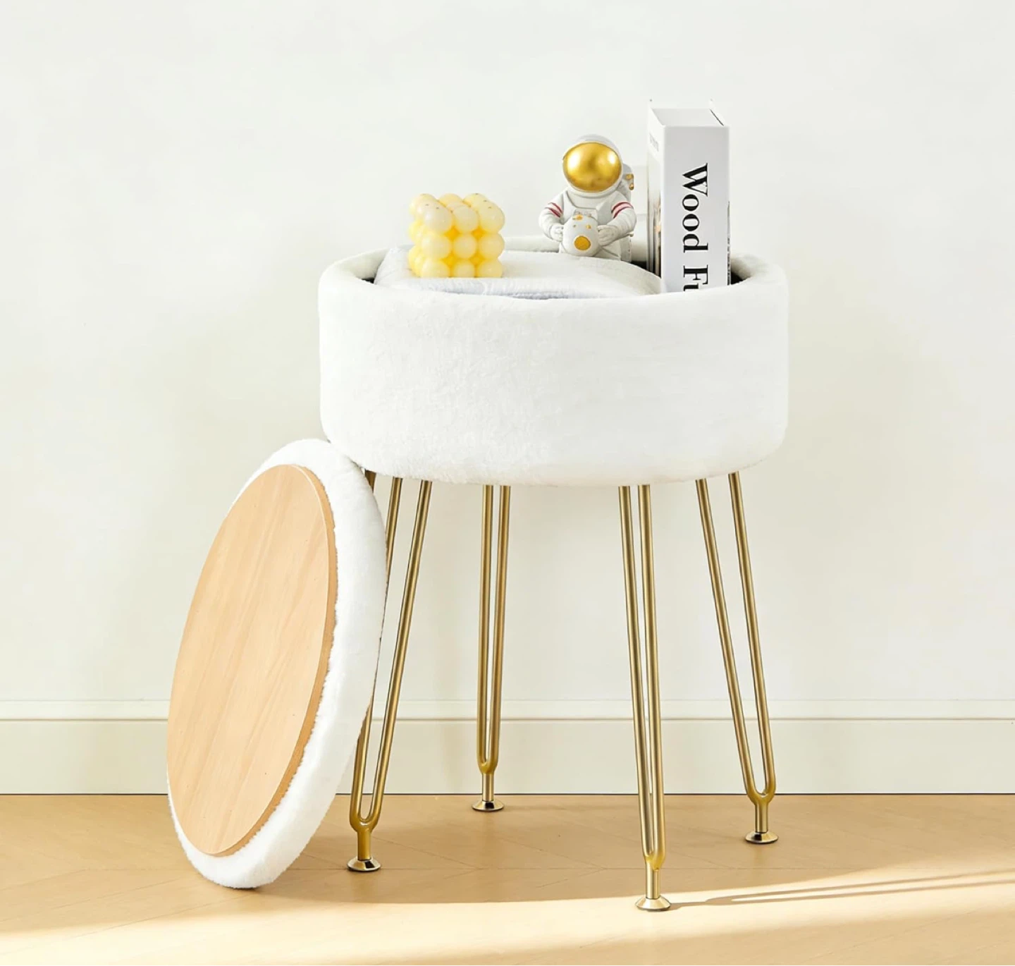 Multifunctional Faux Fur Storage Ottoman / Small Side Table