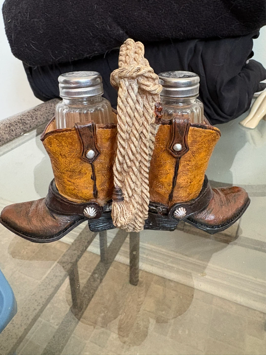 Urbalabs Cowboy Boots & Rope Ceramic Salt & Pepper Shaker Caddy - photo 2