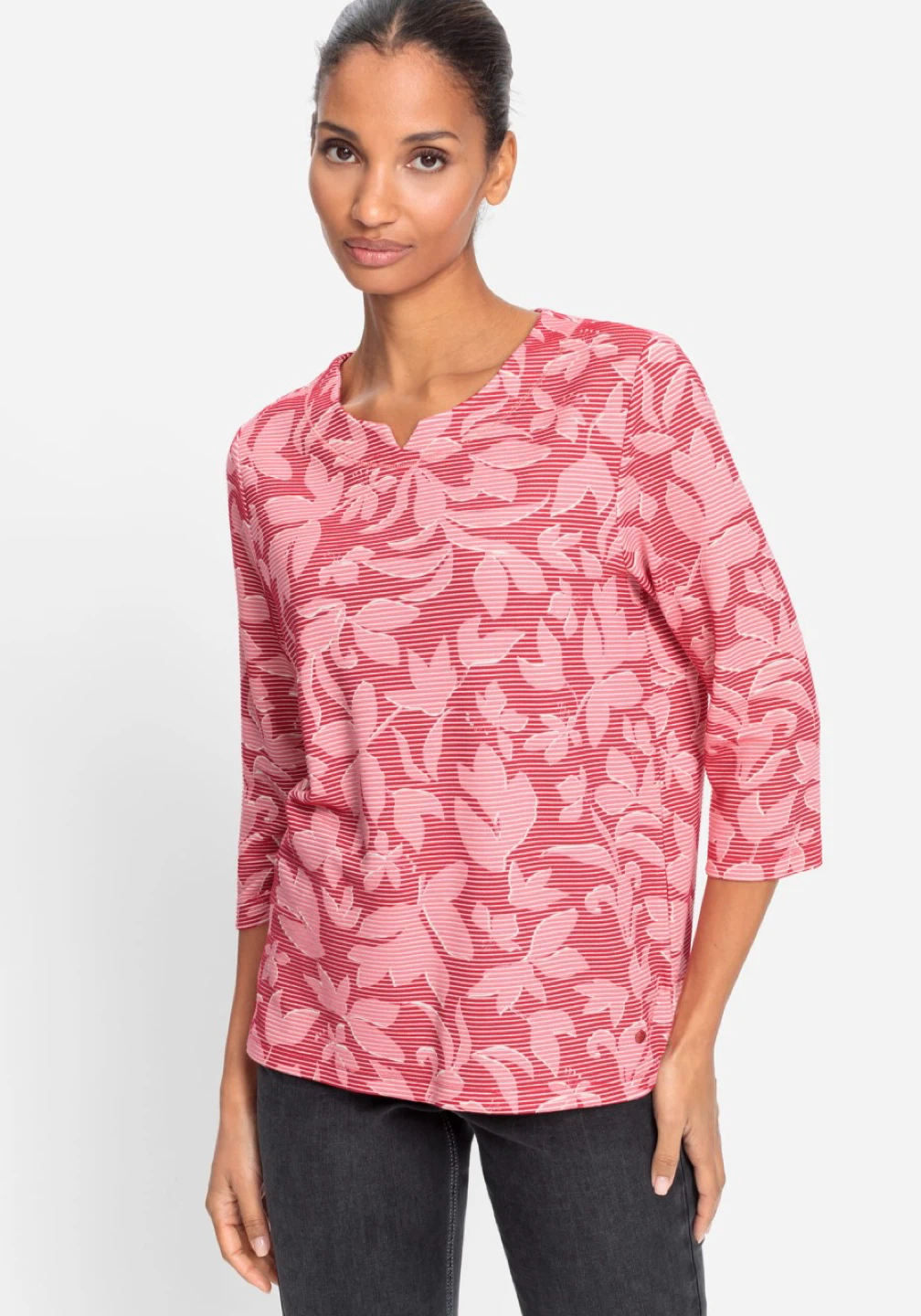 Olsen Women's Floral Print 3/4 Sleeve Top