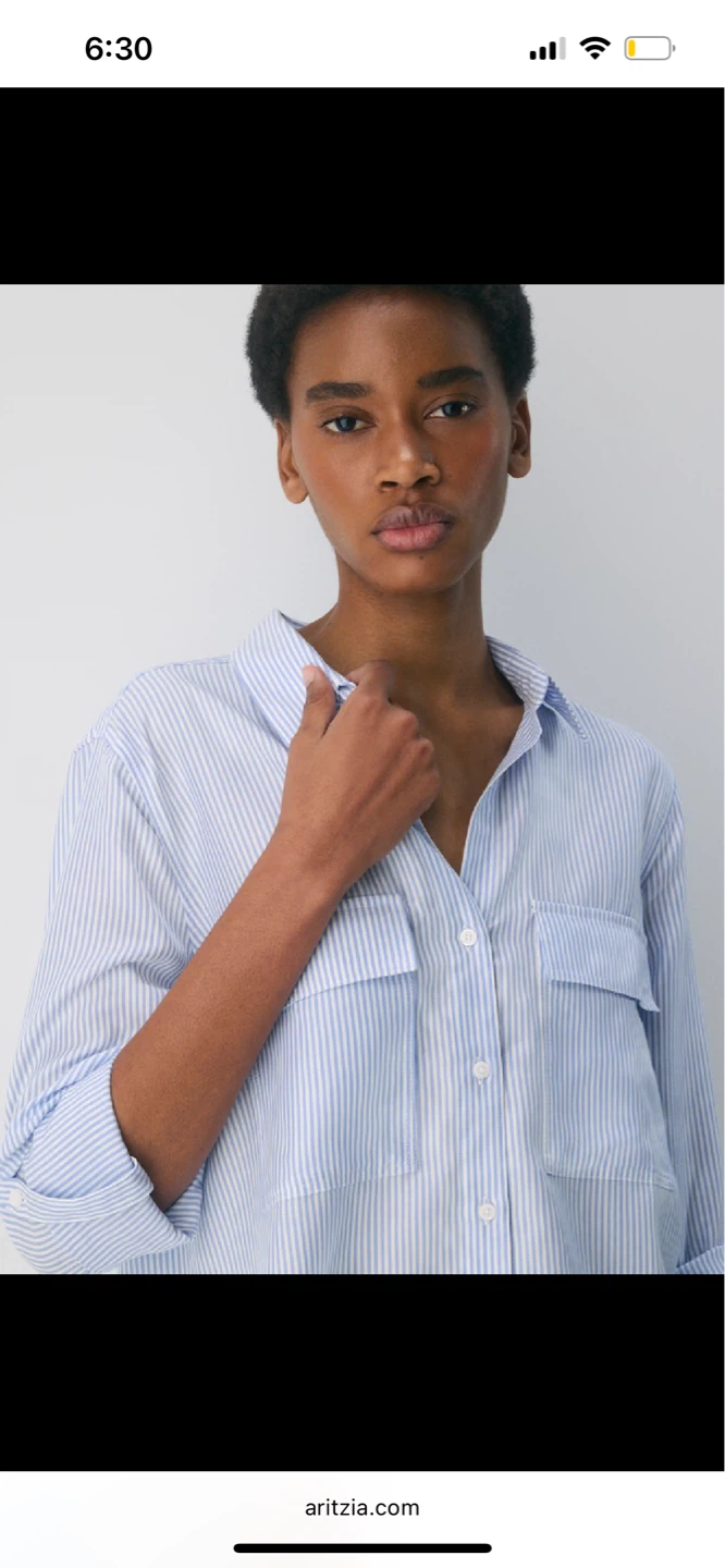 Blue and White Striped Button-Up Shirt - photo 2