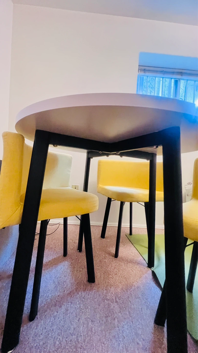 White Round Table with 4 Yellow Chairs - photo 2
