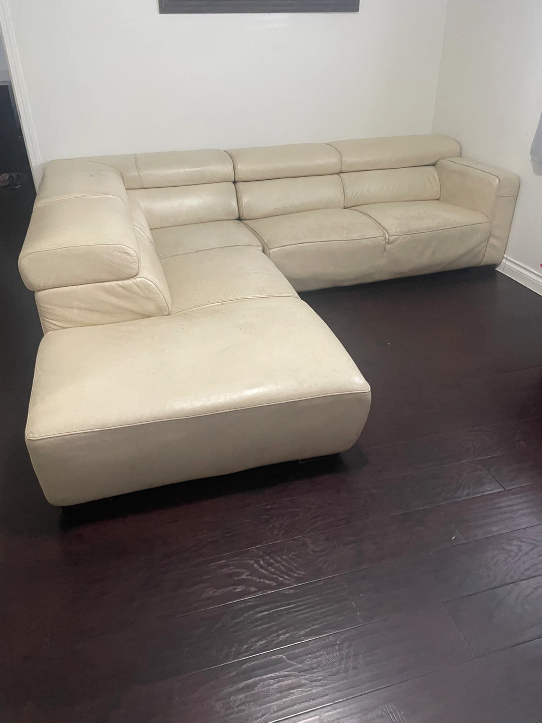 Cream Leather Sectional Sofa
