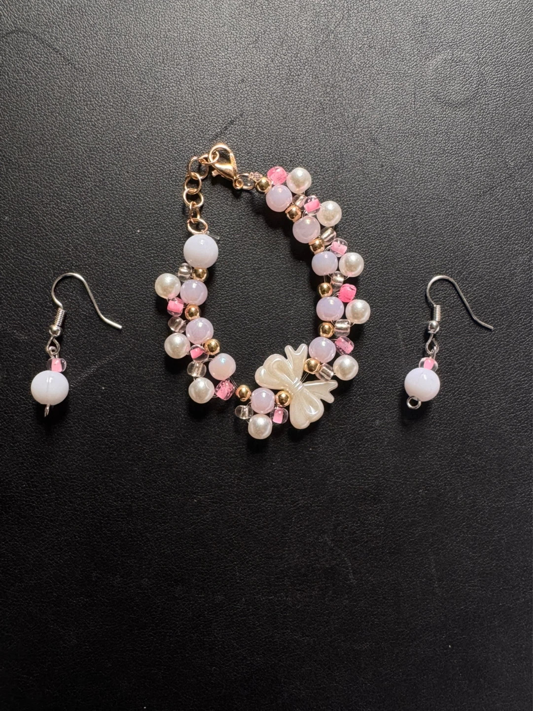 Pastel Bow Beaded Bracelet & Matching Earrings 🎀