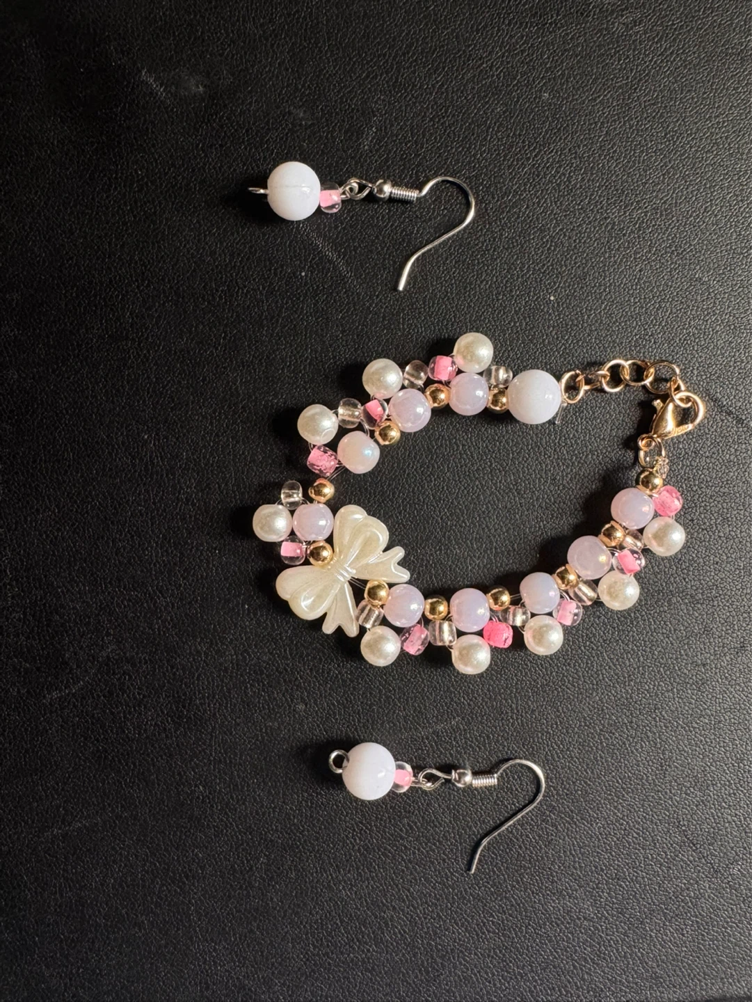 Pastel Bow Beaded Bracelet & Matching Earrings 🎀 - photo 2