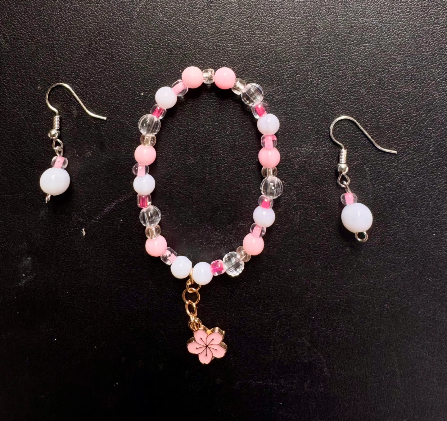 Pink Flower Charm Bracelet & Matching Earrings 🌸 - photo 2