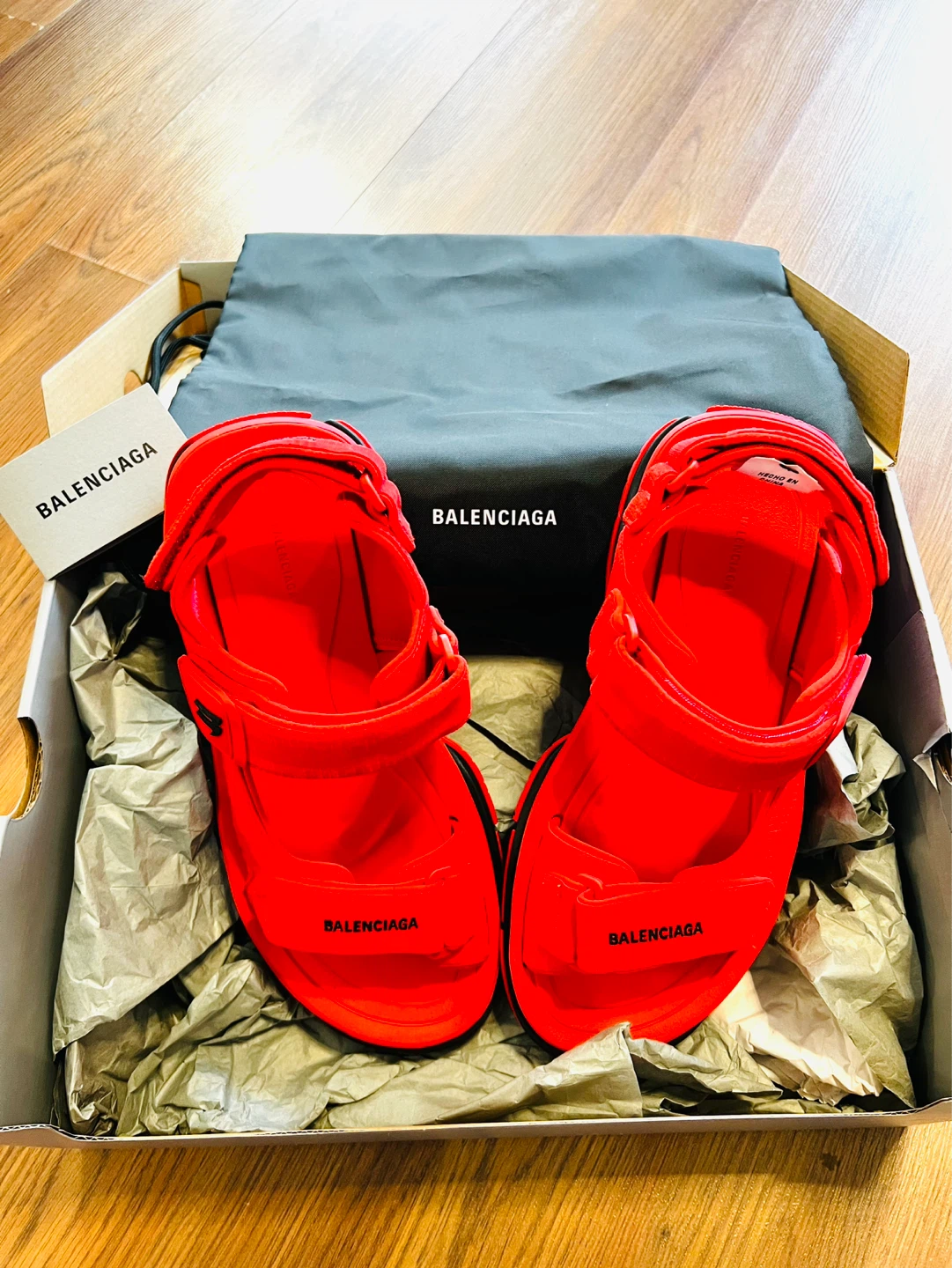 New Balenciaga Red Velcro Strap Sandals - photo 3