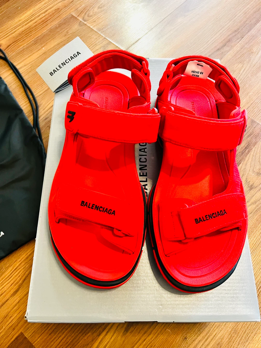 New Balenciaga Red Velcro Strap Sandals