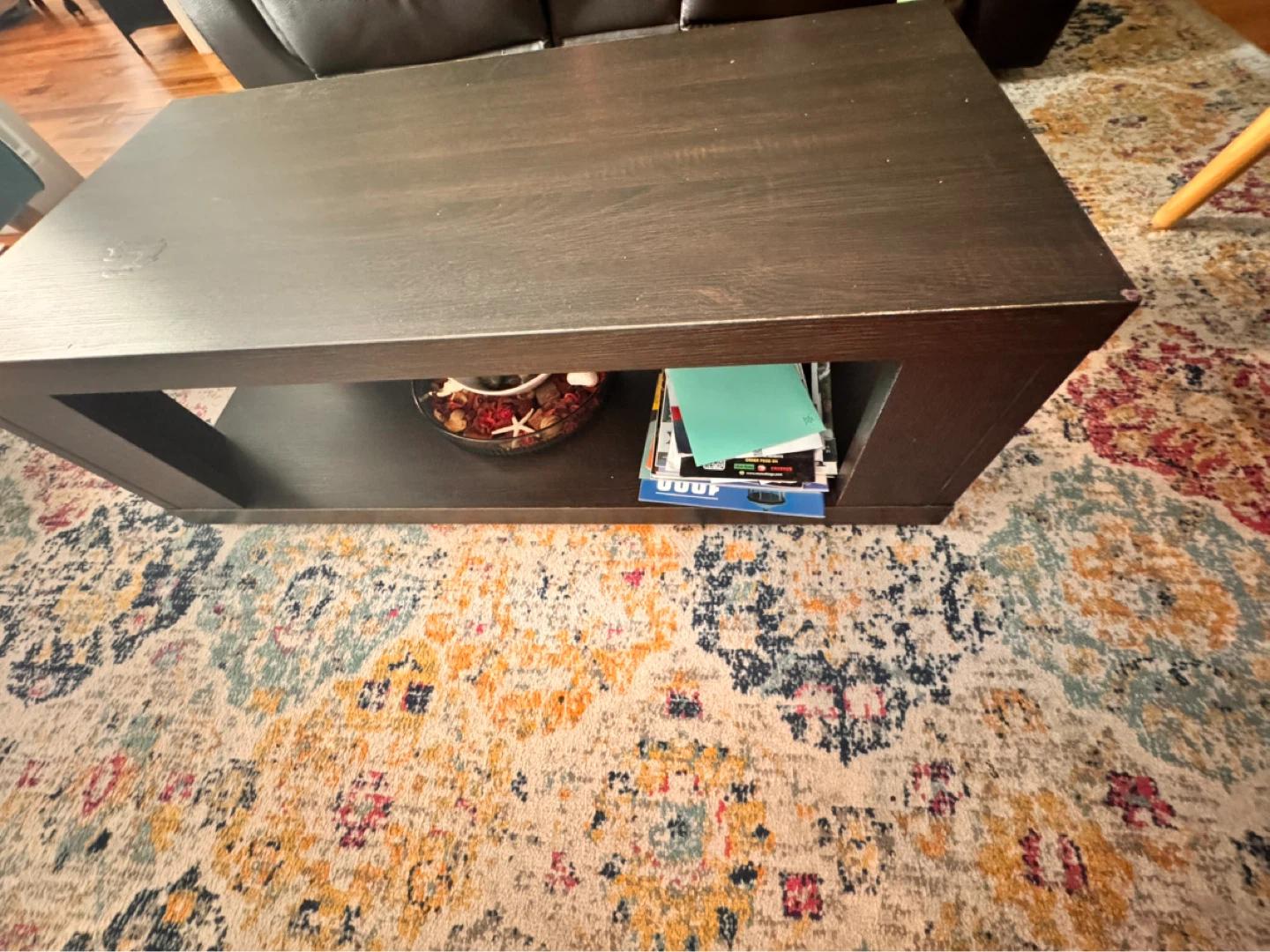 Espresso Wood Coffee Table with Shelf