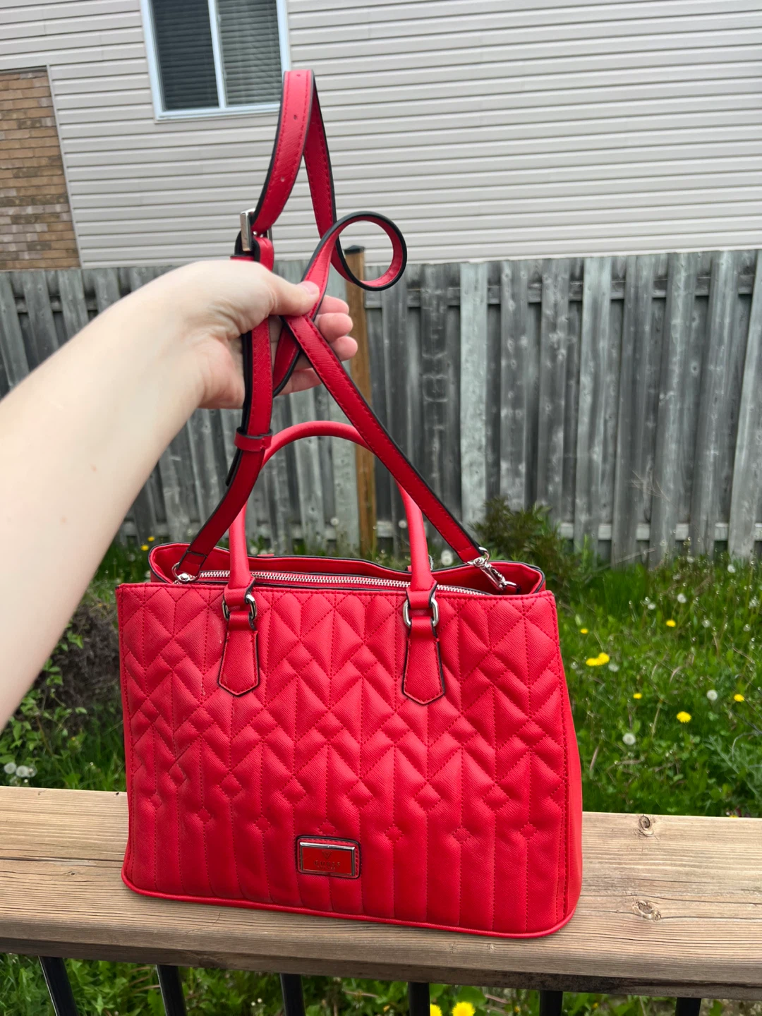Red Guess Quilted Satchel Handbag - photo 4
