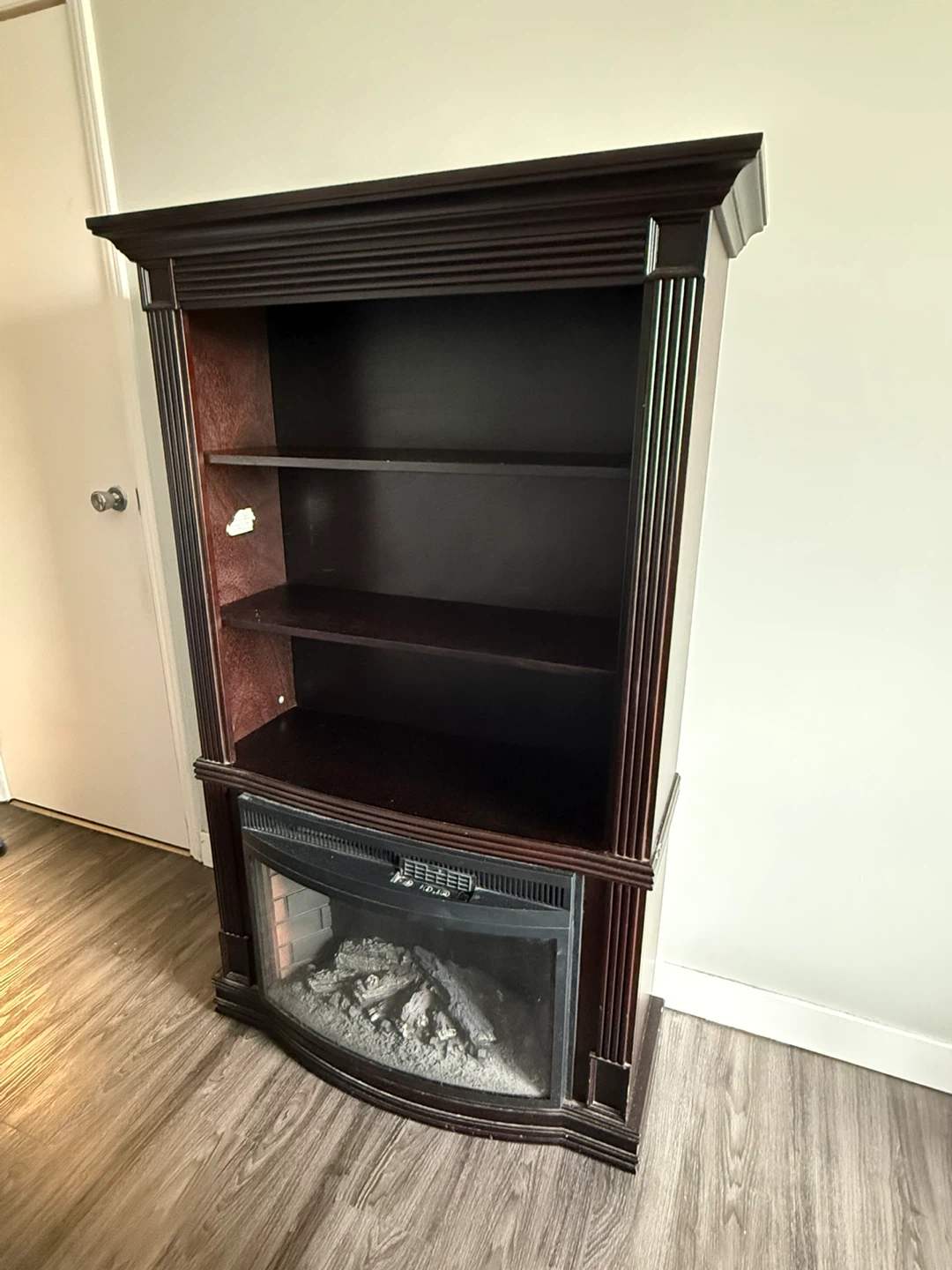 Dark Brown Bookcase with Electric Fireplace