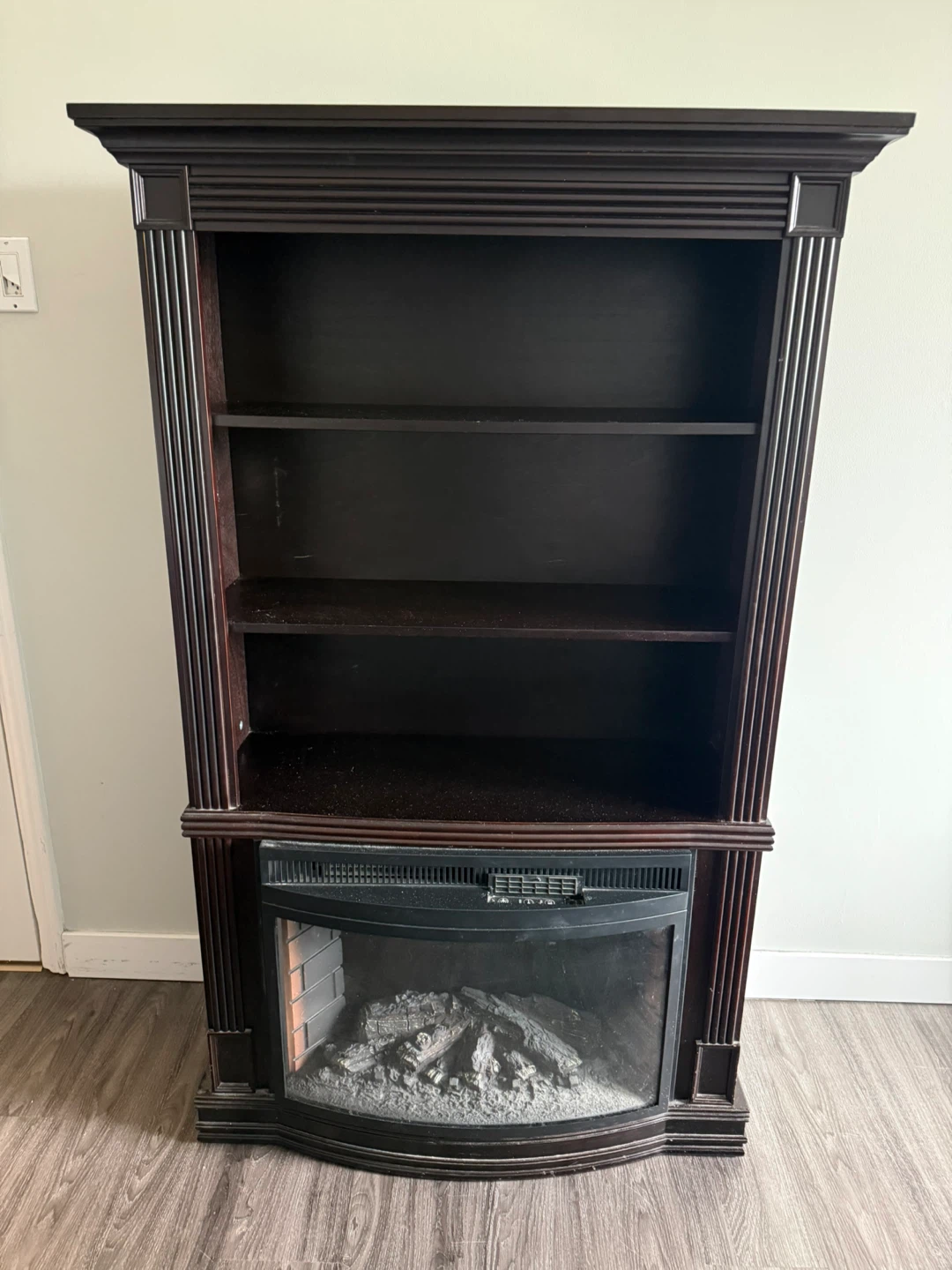 Dark Brown Bookcase with Electric Fireplace - photo 3