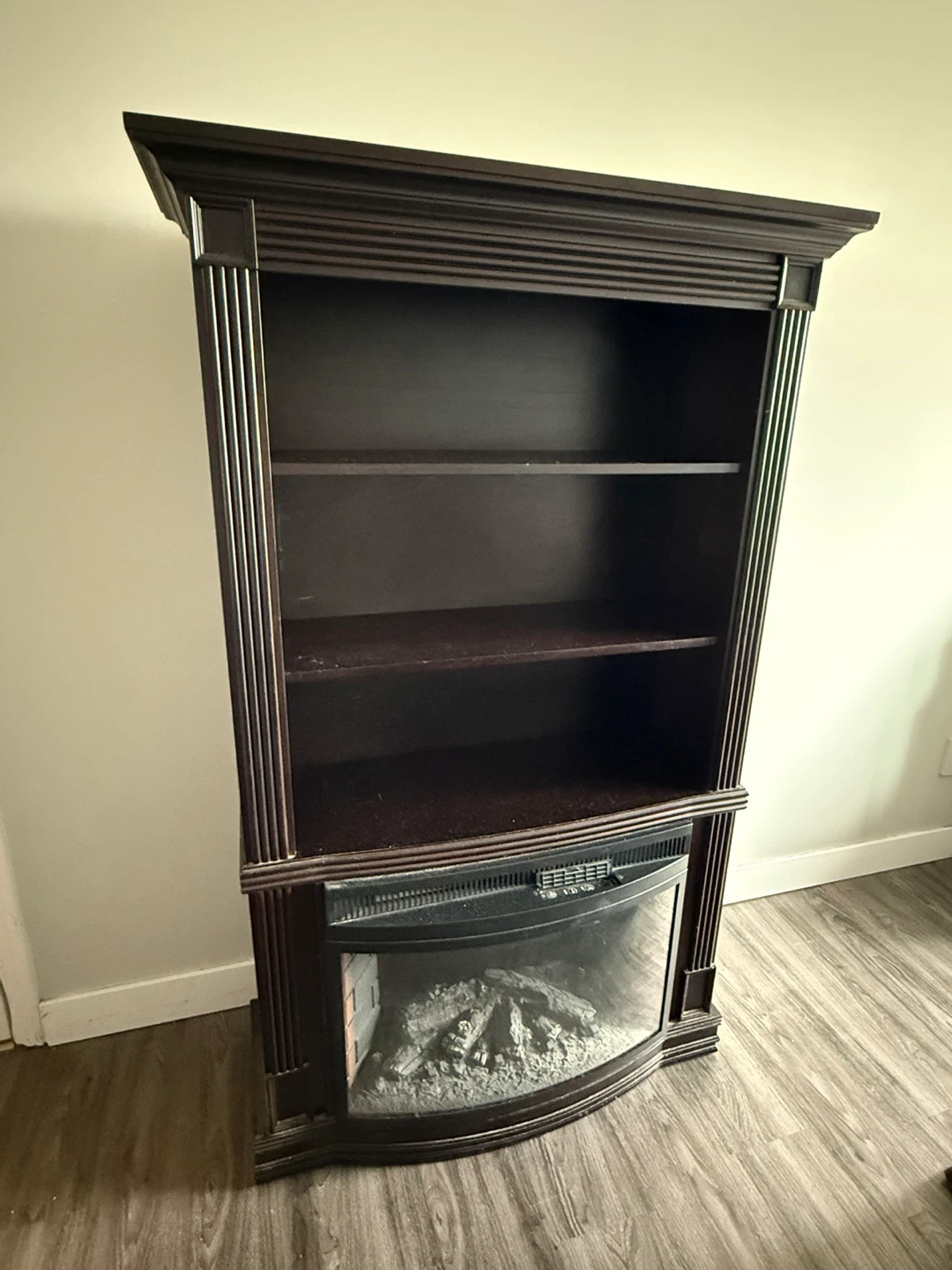 Dark Brown Bookcase with Electric Fireplace - photo 2