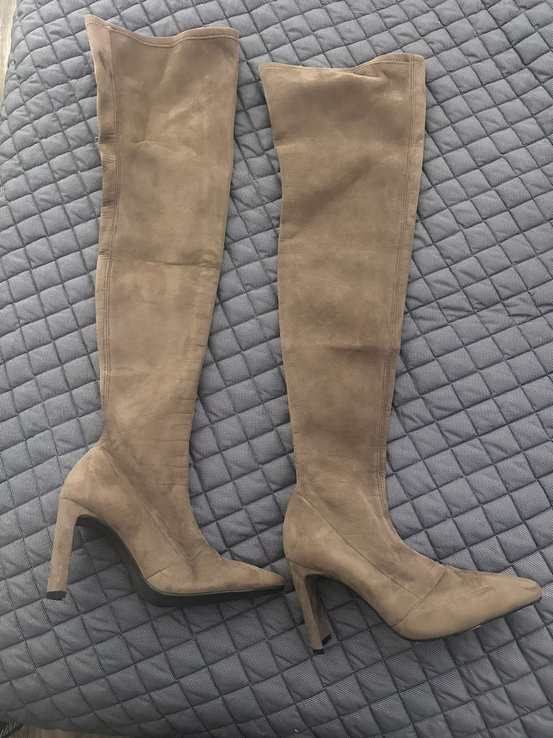 Women's Taupe Suede Over-the-Knee Boots with Block Heel