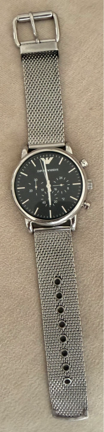 Armani silver mesh bracelet watch , black dial, 46mm)