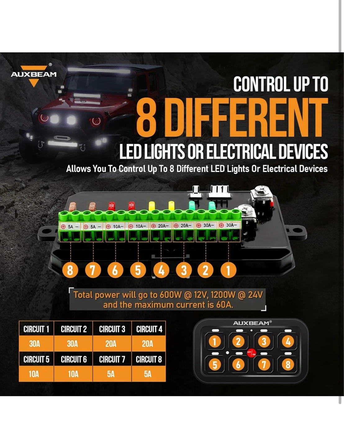 Auxbeam 8 Gang Switch Panel BA80 - photo 4