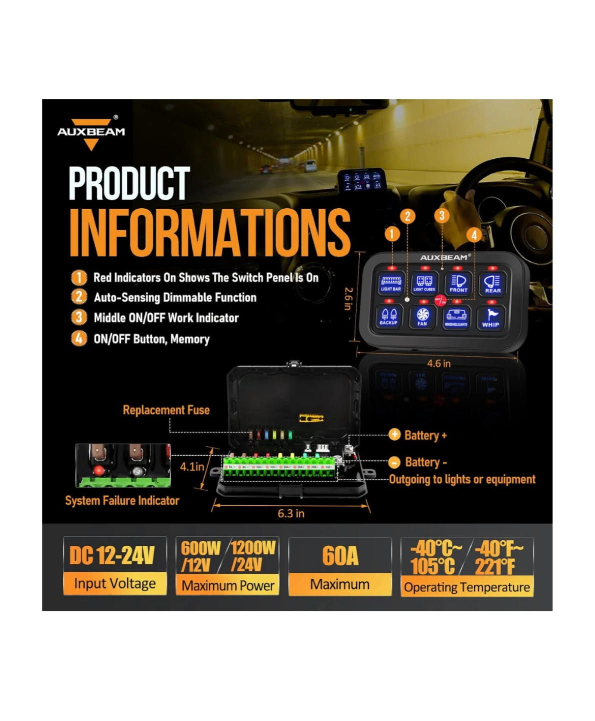 Auxbeam 8 Gang Switch Panel BA80 - photo 3