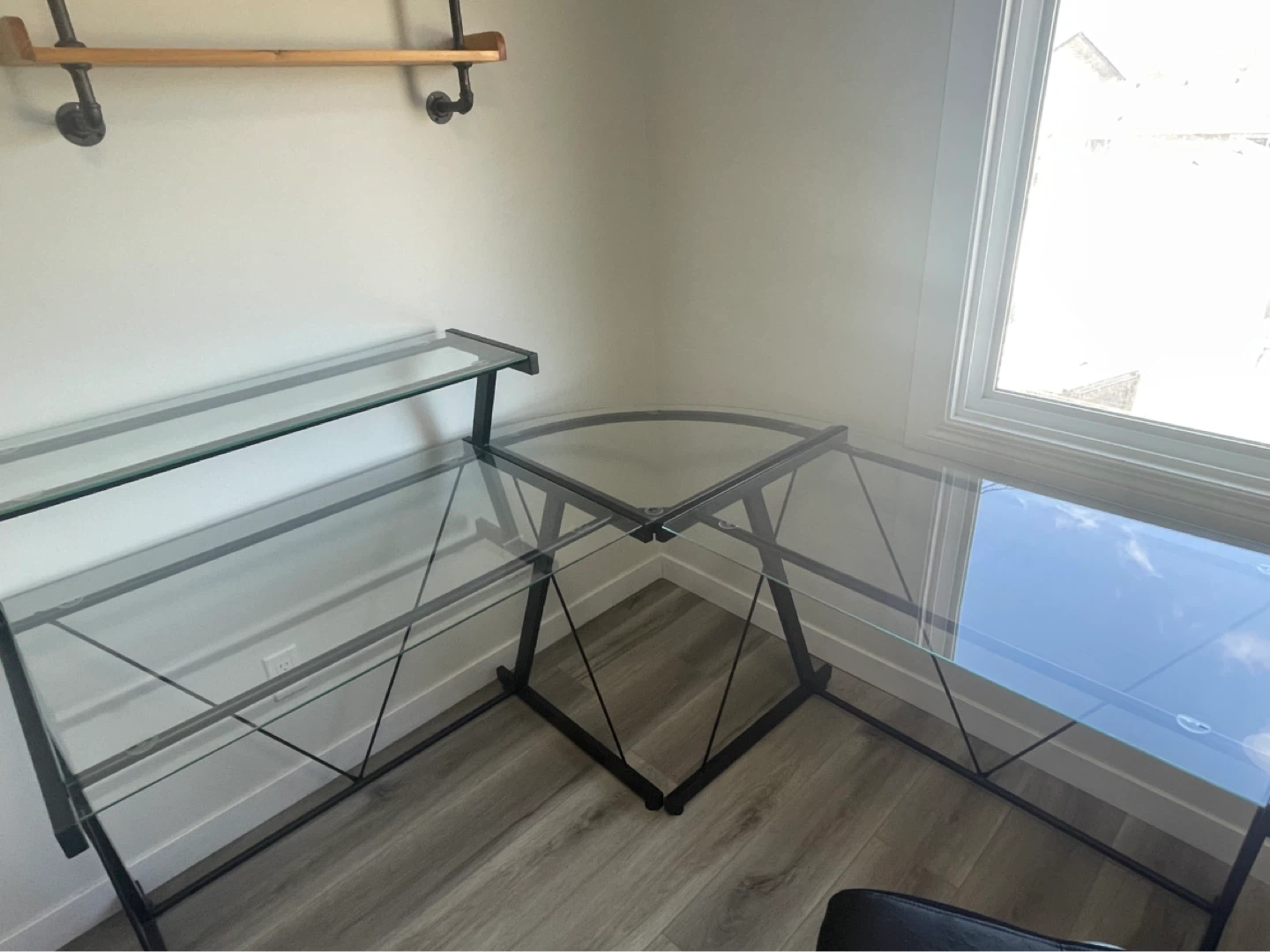Corner Glass Desk with desk chair