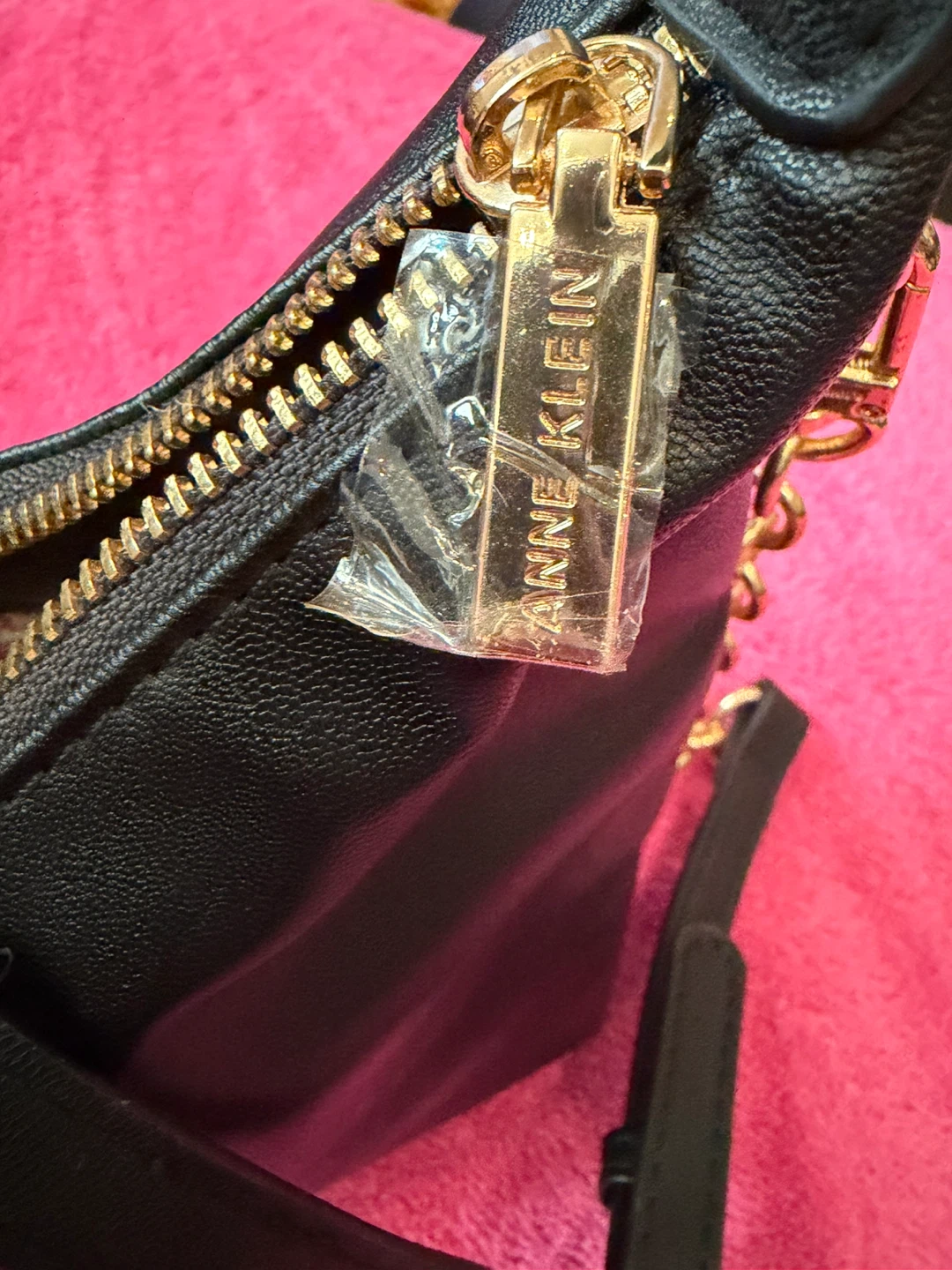 Anne Klein Black Shoulder Bag with Gold Chain