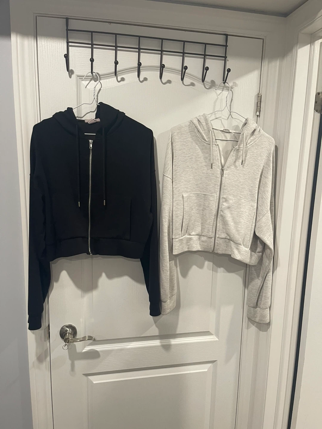 Cropped Zip-Up Hoodies - Black and Grey
