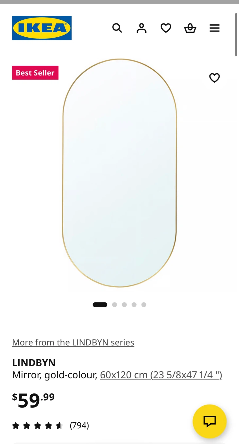 IKEA LINDBYN Mirror - Gold-Colour - 60x120 cm - photo 2