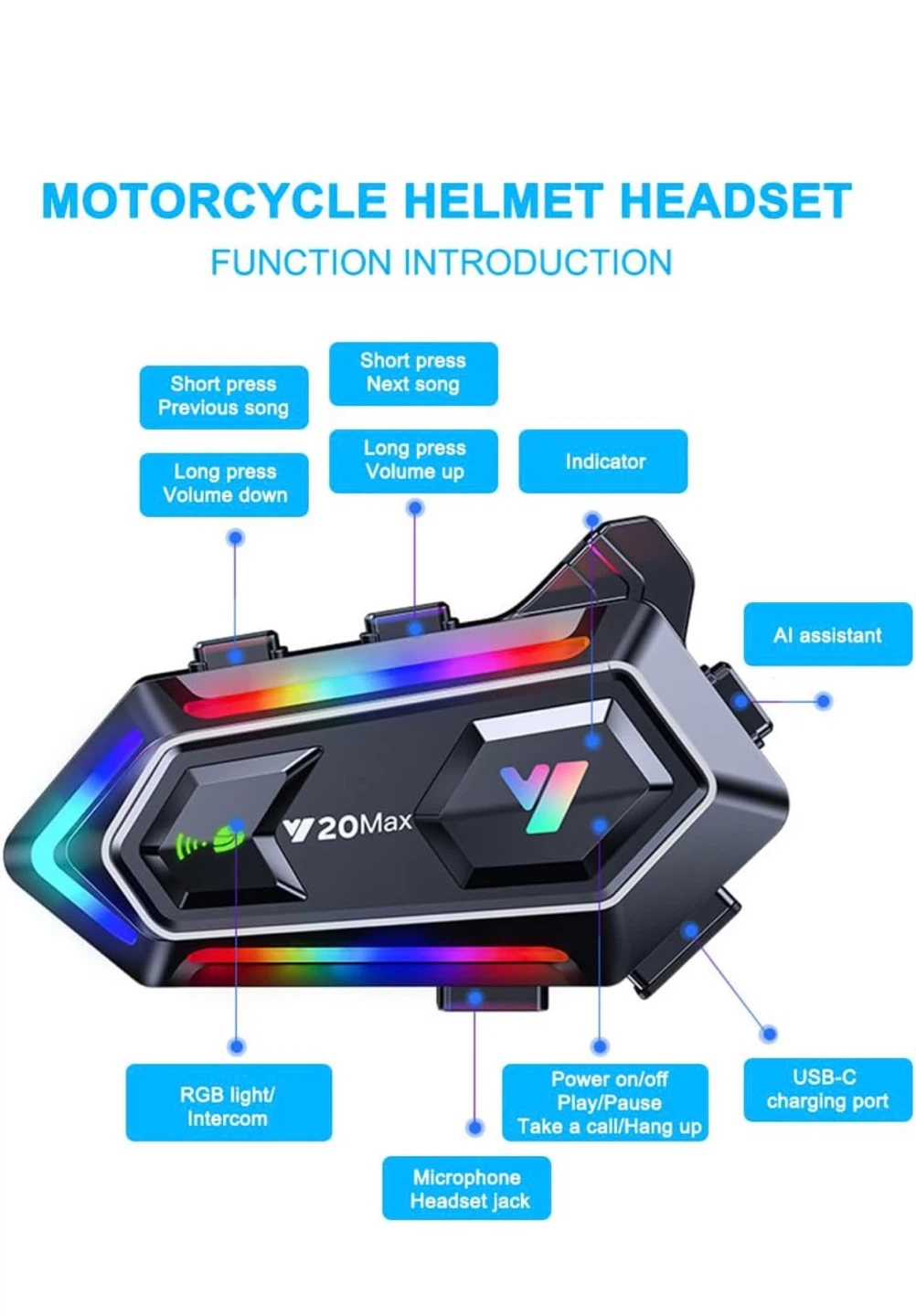 V20Max Motorcycle Helmet Headset - photo 3
