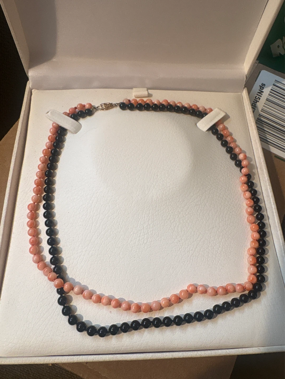Angel Skin pink Coral and Onyx Beaded Necklace