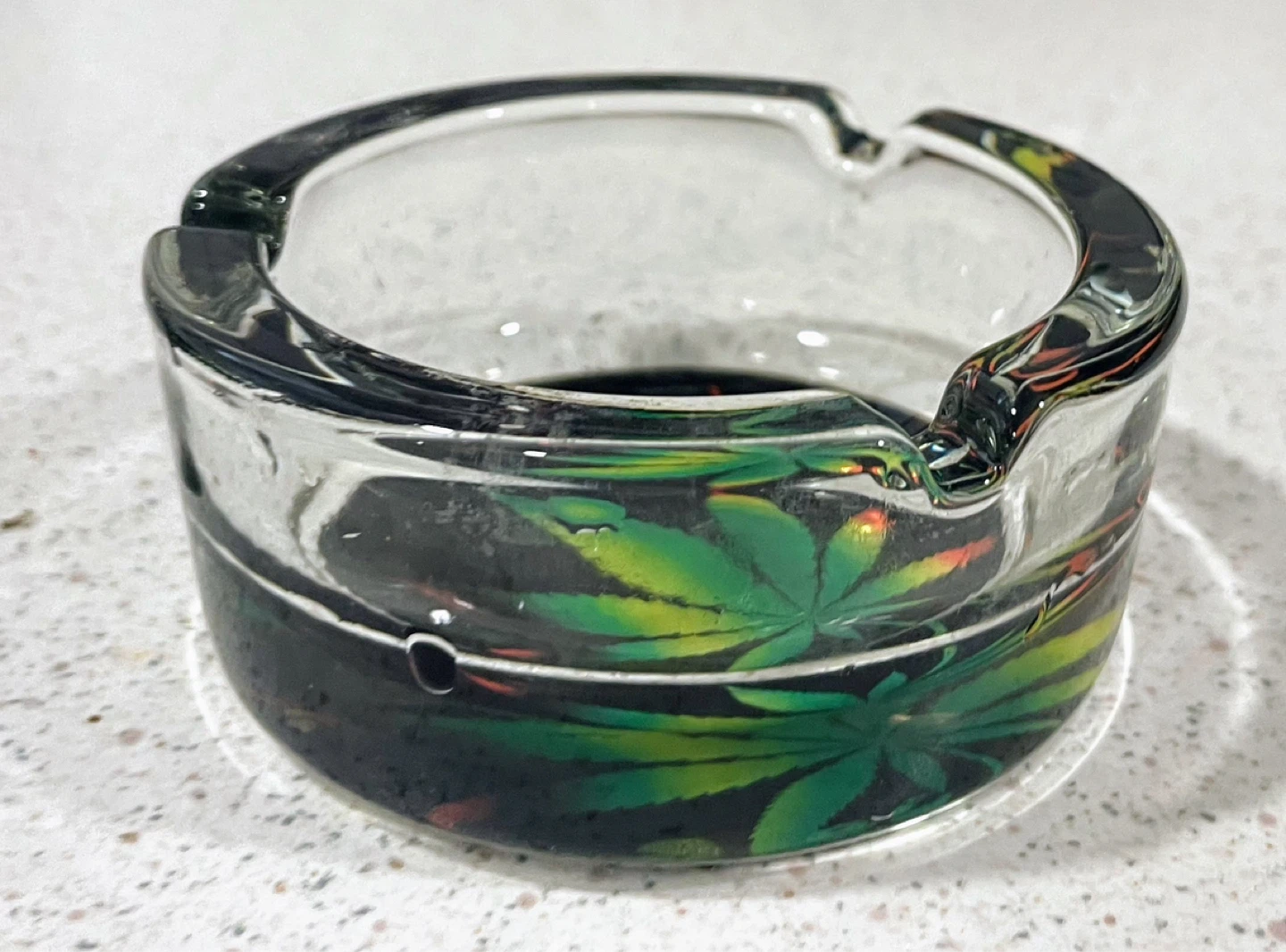 Glass Ashtray with Marijuana Leaf Design