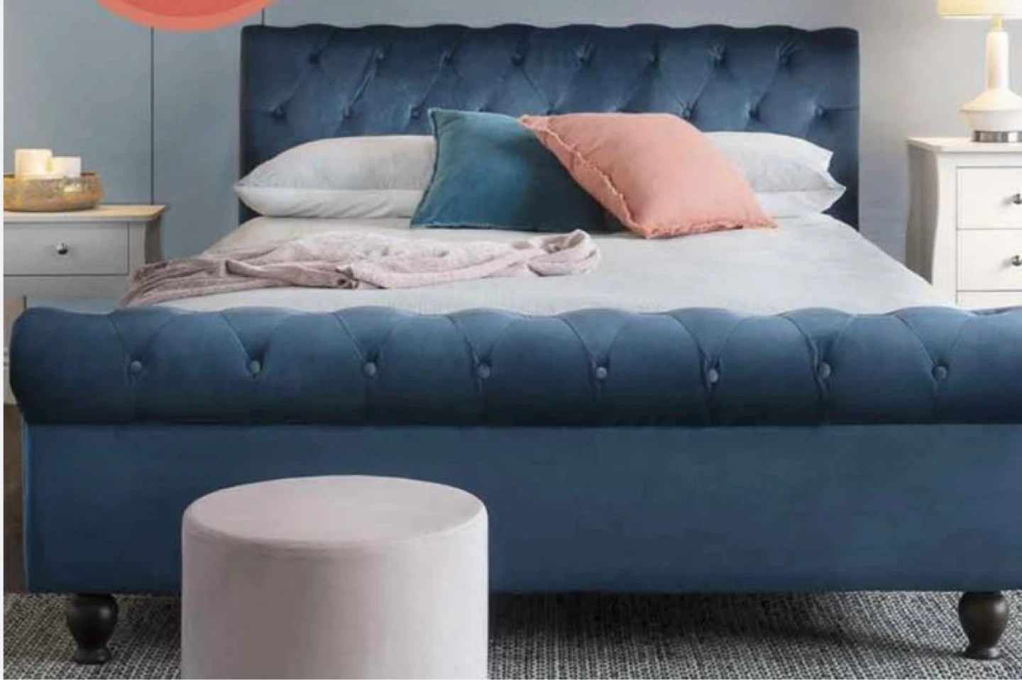 Queen size Blue Velvet Sleigh Bed Platform Frame
