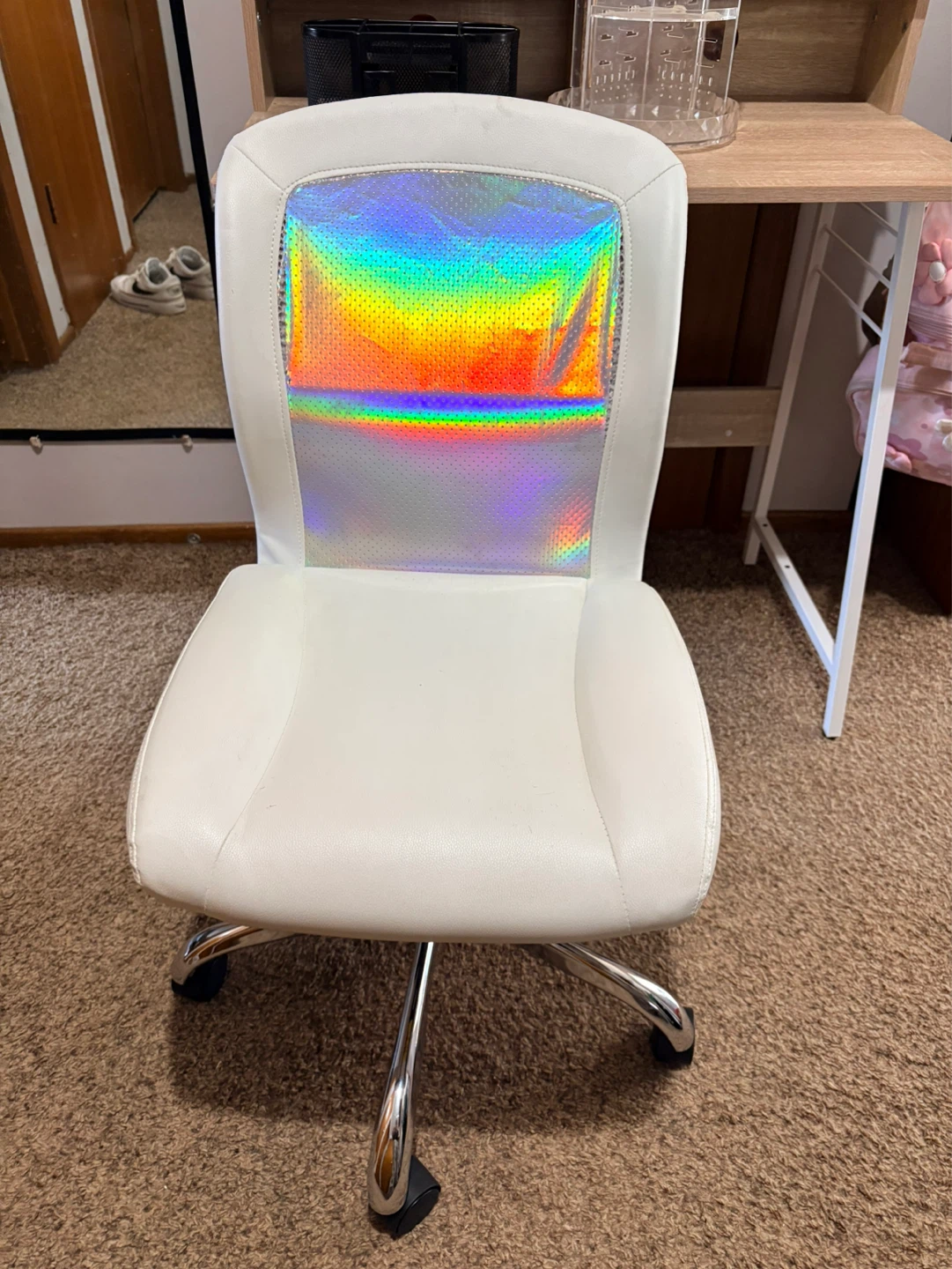 White Office Chair with Holographic Back Accent