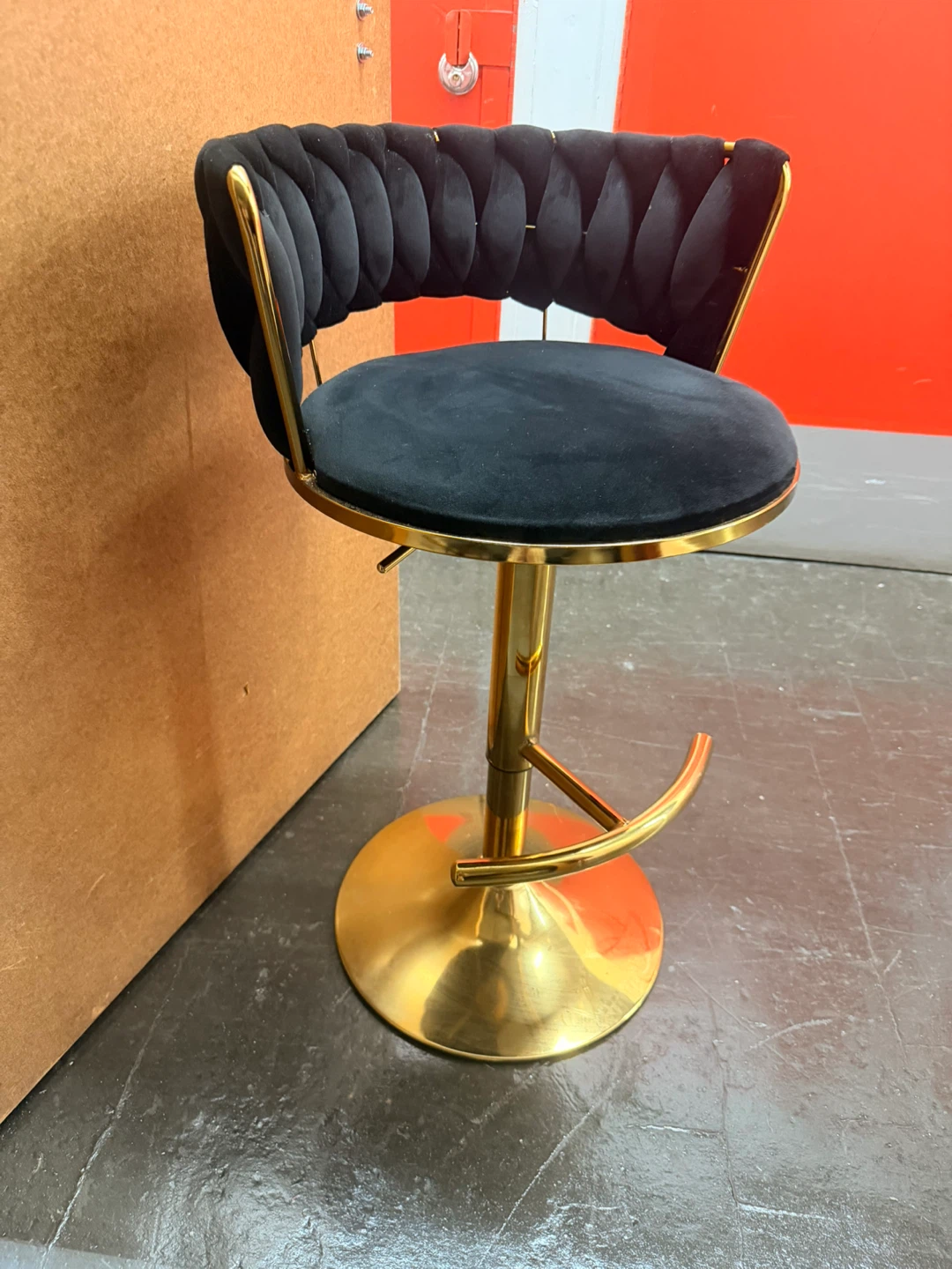 Black Velvet Bar Stool with Gold Base - photo 2